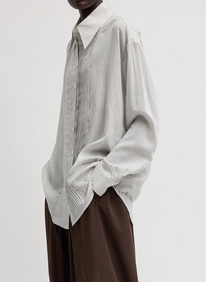 Ultra Light Silk Tencel Striped Pintucked Shirt White Grey Multi - Tibi