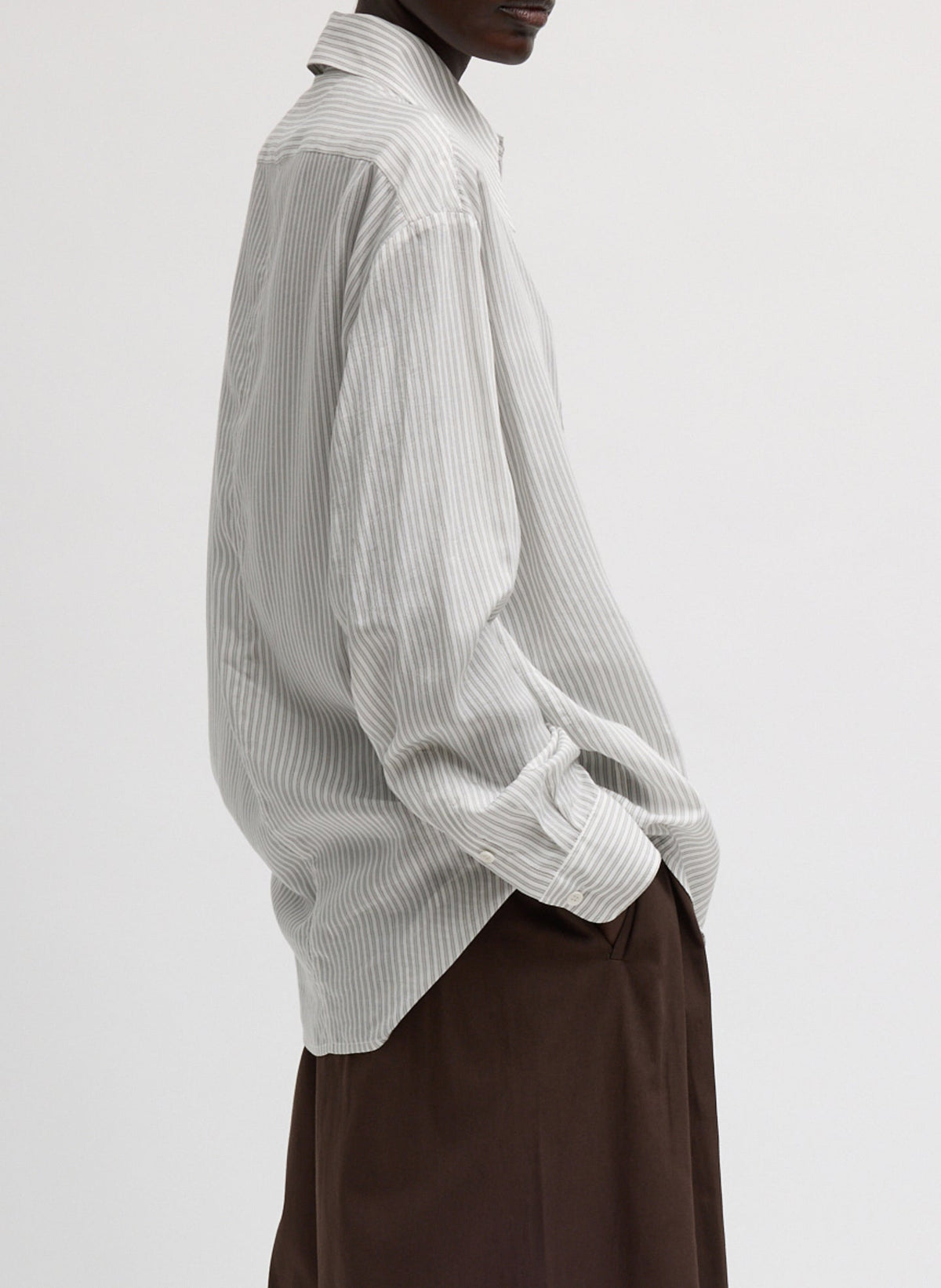 Ultra Light Silk Tencel Striped Pintucked Shirt White Grey Multi - Tibi