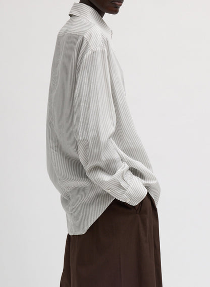 Ultra Light Silk Tencel Striped Pintucked Shirt White Grey Multi - Tibi