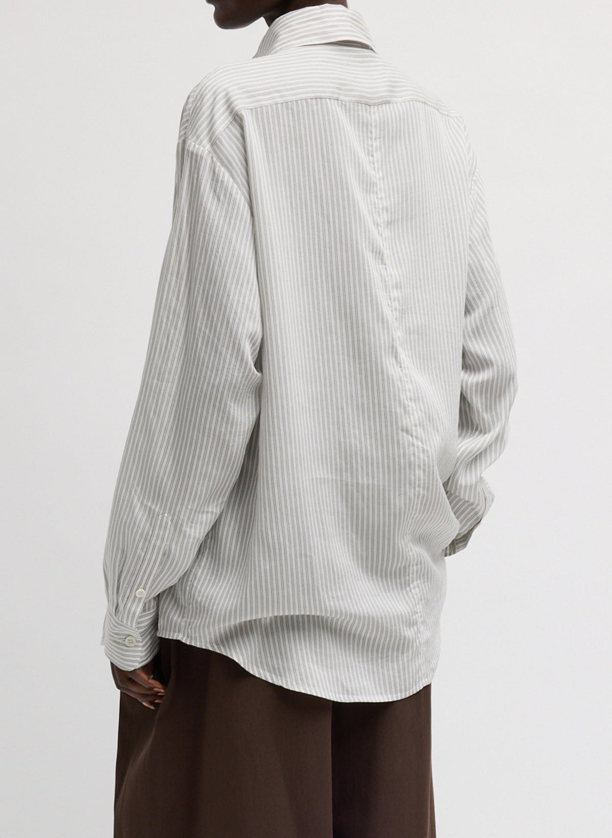 Ultra Light Silk Tencel Striped Pintucked Shirt White Grey Multi - Tibi