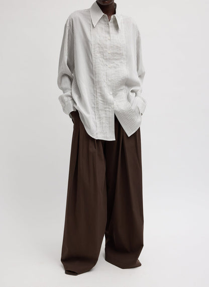 Ultra Light Silk Tencel Striped Pintucked Shirt White Grey Multi - Tibi