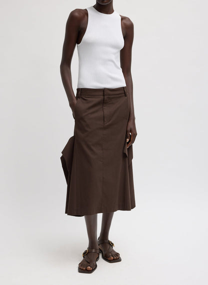 Luxe Spring Twill Tucked Pleat Skirt Hickory Brown - Tibi