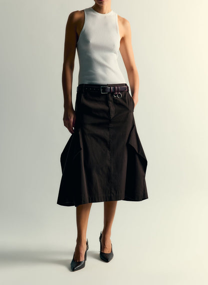 Luxe Spring Twill Tucked Pleat Skirt Hickory Brown - Tibi