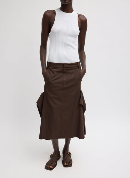 Luxe Spring Twill Tucked Pleat Skirt Hickory Brown - Tibi