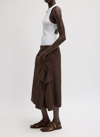 Luxe Spring Twill Tucked Pleat Skirt Hickory Brown - Tibi