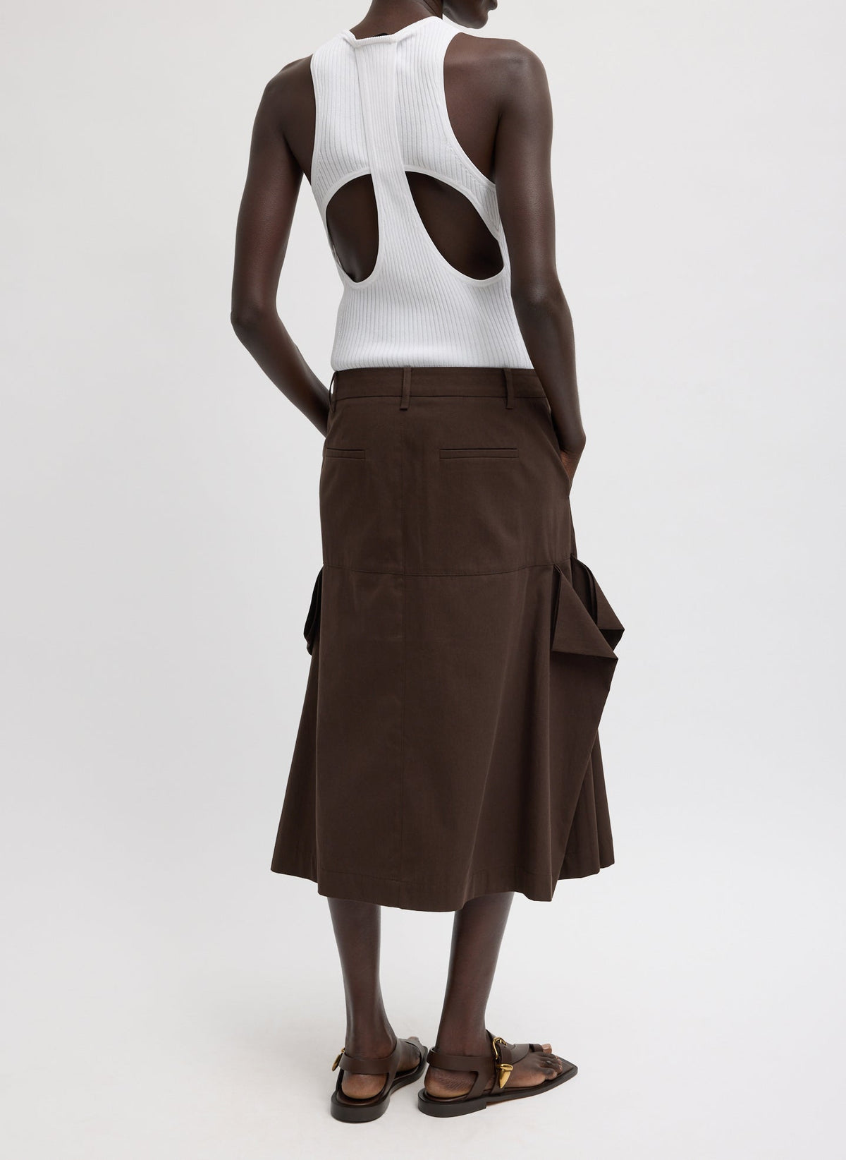 Luxe Spring Twill Tucked Pleat Skirt Hickory Brown - Tibi