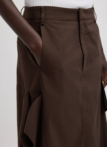 Luxe Spring Twill Tucked Pleat Skirt Hickory Brown - Tibi