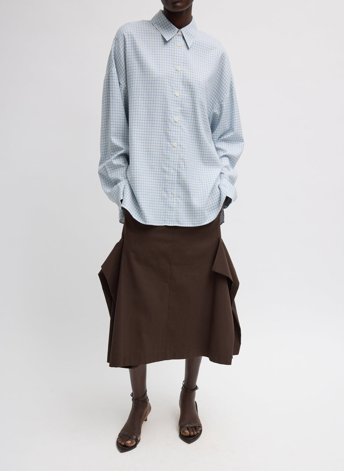 Luxe Spring Twill Tucked Pleat Skirt Hickory Brown - Tibi