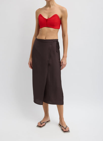 Summer Slip Wrap Skirt Chocolate Brown - Tibi