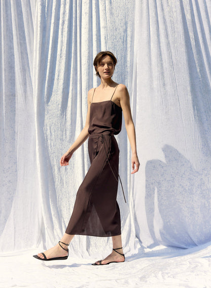 Summer Slip Wrap Skirt Chocolate Brown - Tibi