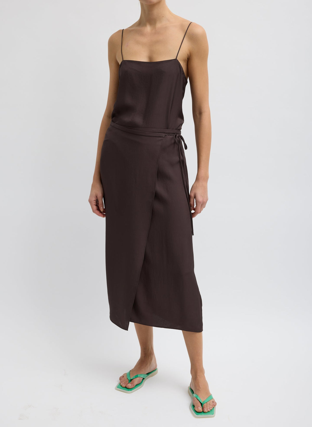 Summer Slip Wrap Skirt Chocolate Brown - Tibi