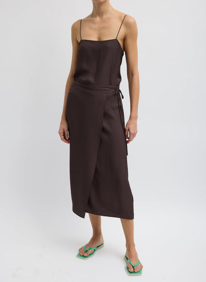 Summer Slip Wrap Skirt Chocolate Brown - Tibi