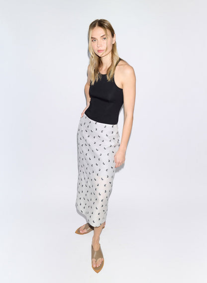 Silk Gazar Jacquard Pencil Skirt Ivory Multi - Tibi