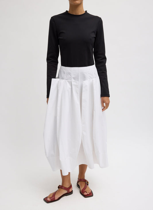 Compact Eco Poplin Pinched Pleat Full Skirt White - Tibi
