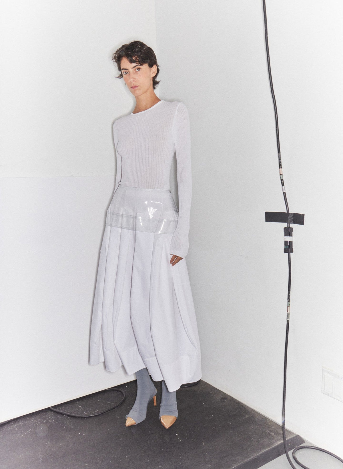 Compact Eco Poplin Pinched Pleat Full Skirt White - Tibi