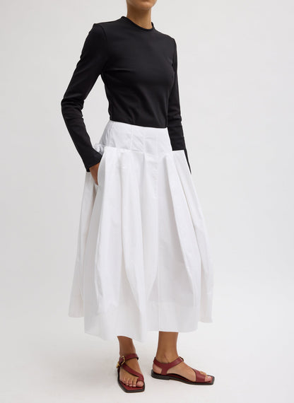 Compact Eco Poplin Pinched Pleat Full Skirt White - Tibi