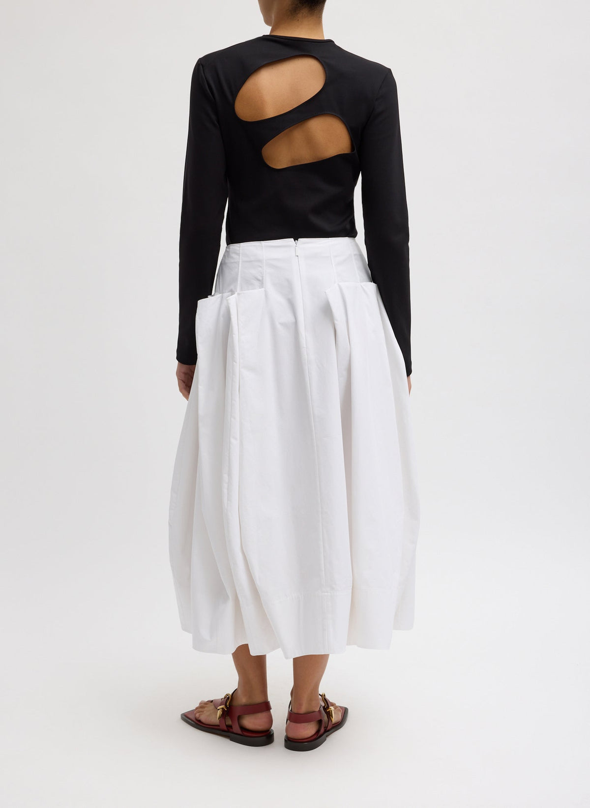 Compact Eco Poplin Pinched Pleat Full Skirt White - Tibi
