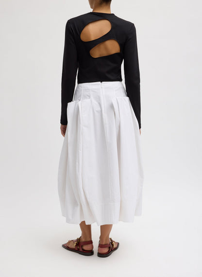 Compact Eco Poplin Pinched Pleat Full Skirt White - Tibi