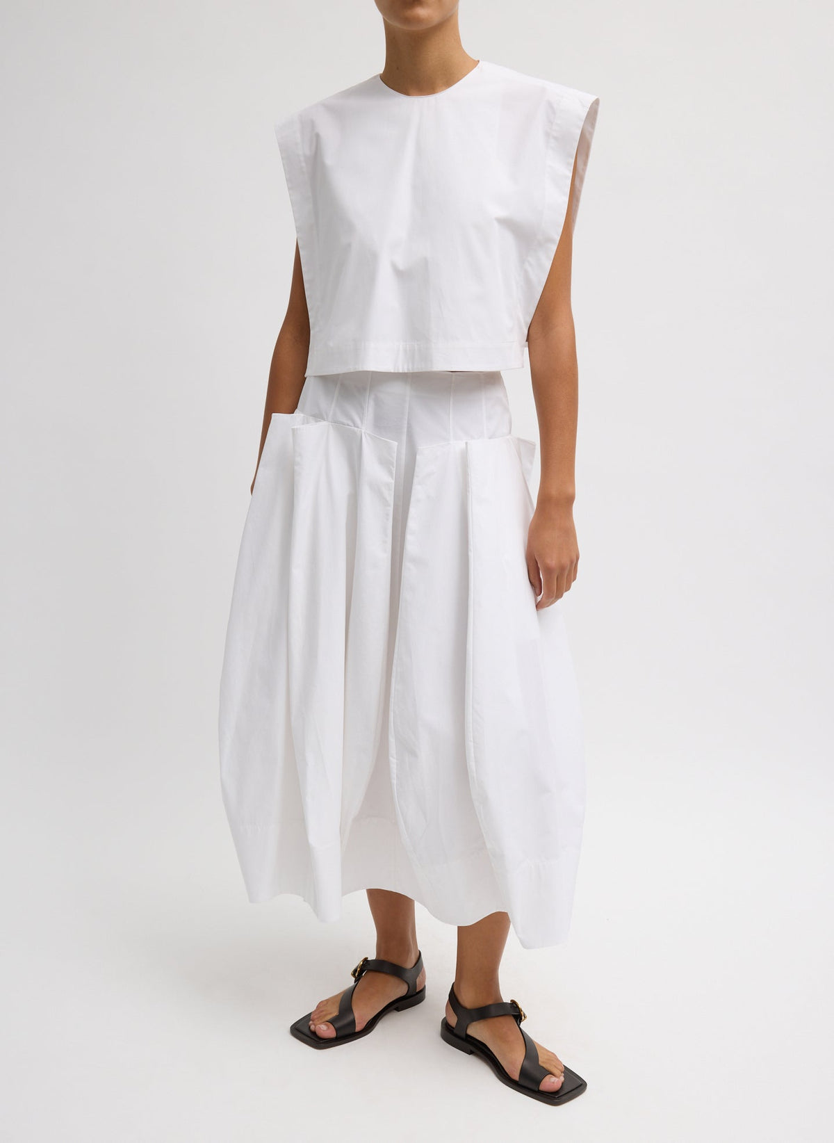 Compact Eco Poplin Pinched Pleat Full Skirt White - Tibi