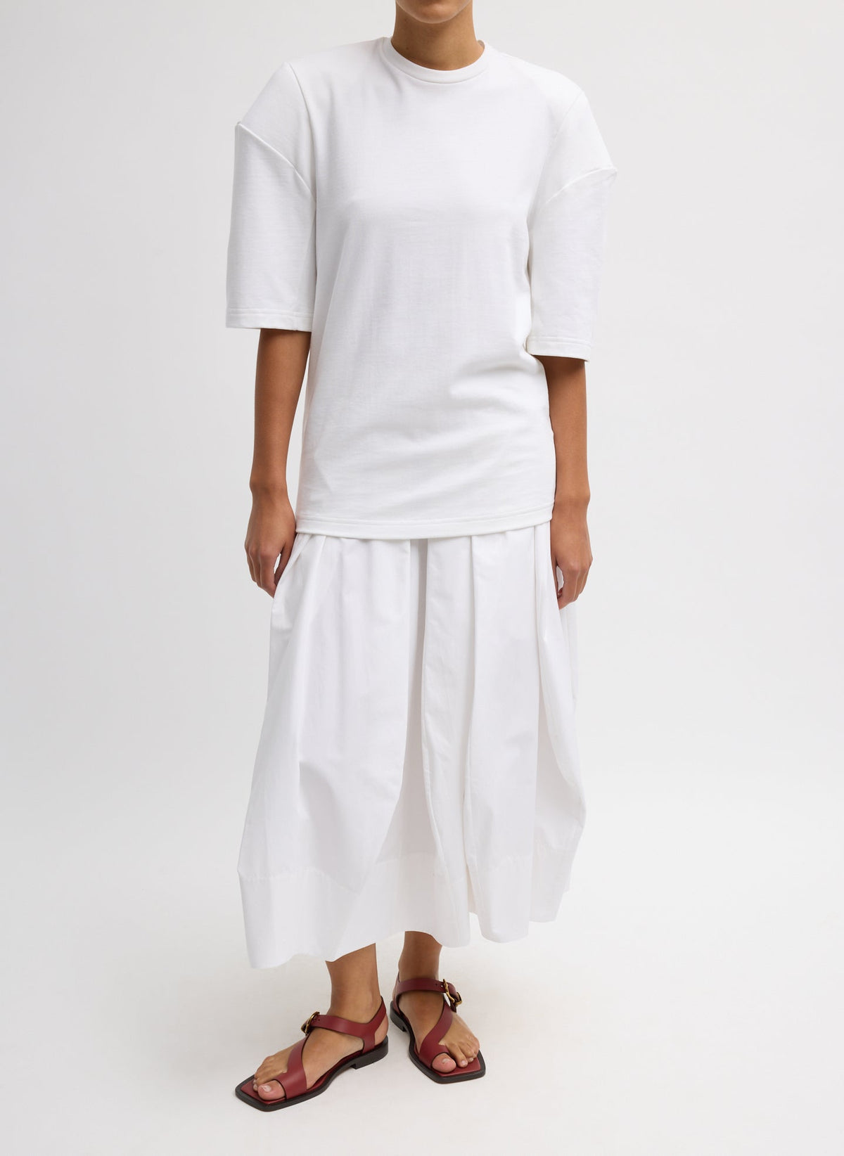 Compact Eco Poplin Pinched Pleat Full Skirt White - Tibi
