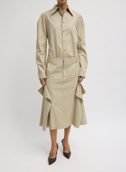 Luxe Spring Twill Tucked Pleat Skirt Taupe - Tibi