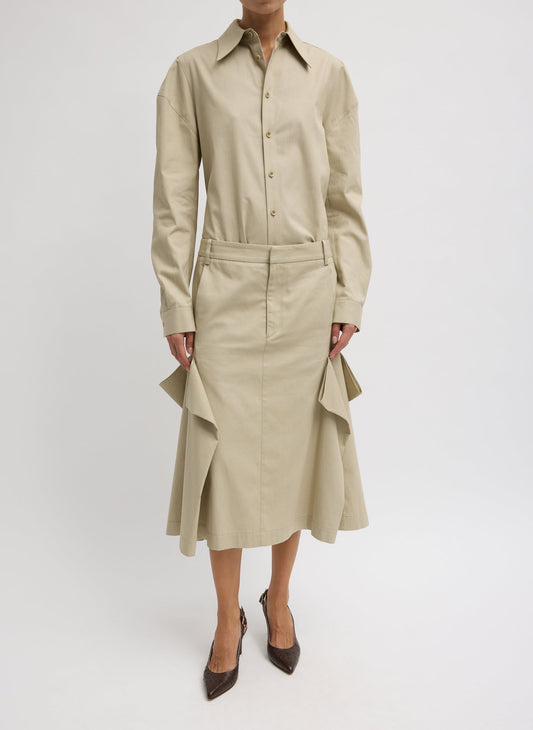Luxe Spring Twill Tucked Pleat Skirt Taupe - Tibi