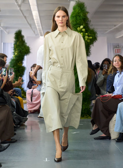 Luxe Spring Twill Tucked Pleat Skirt Taupe - Tibi
