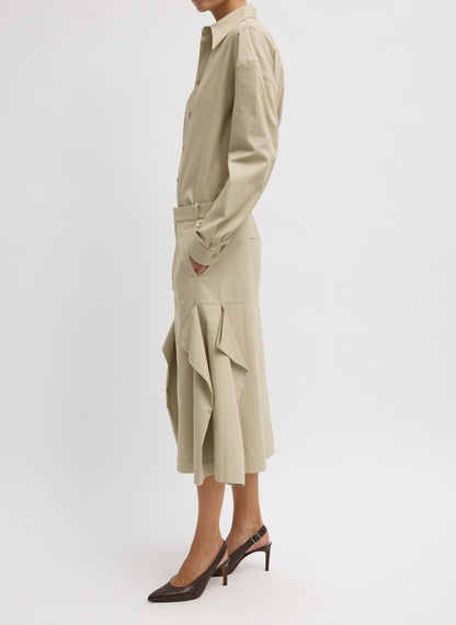 Luxe Spring Twill Tucked Pleat Skirt Taupe - Tibi
