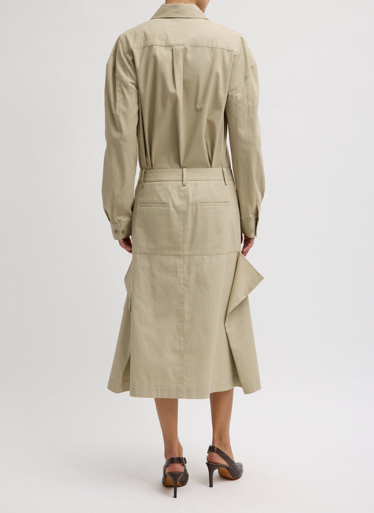 Luxe Spring Twill Tucked Pleat Skirt Taupe - Tibi