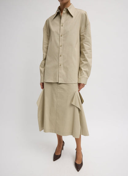 Luxe Spring Twill Tucked Pleat Skirt Taupe - Tibi