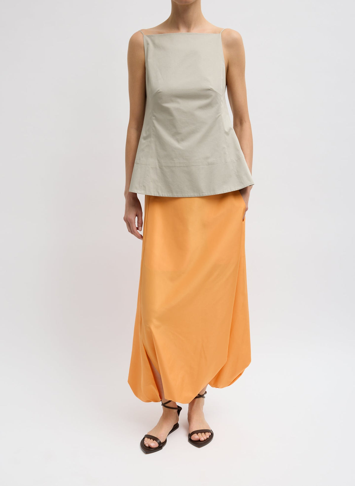 Summer Nylon Flat Front Jalouise Skirt Orange - Tibi