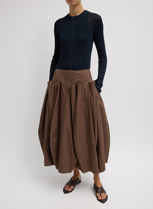 Compact Eco Poplin Pinched Pleat Full Skirt Sepia Brown - Tibi