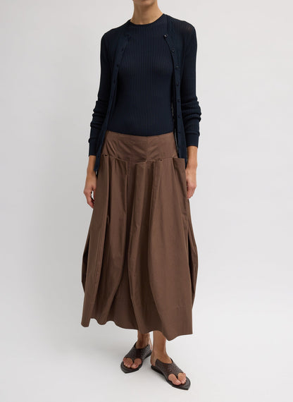 Compact Eco Poplin Pinched Pleat Full Skirt Sepia Brown - Tibi