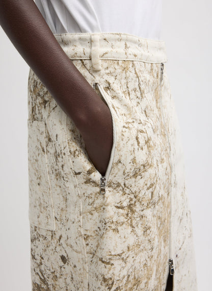 Calcimin Denim Midi Trouser Zip Skirt Ivory Multi - Tibi