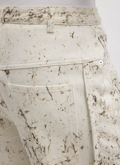 Calcimin Denim Midi Trouser Zip Skirt Ivory Multi - Tibi