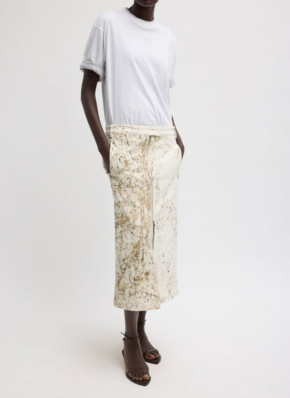 Calcimin Denim Midi Trouser Zip Skirt Ivory Multi - Tibi