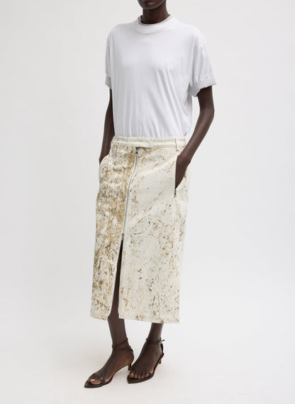Calcimin Denim Midi Trouser Zip Skirt Ivory Multi - Tibi
