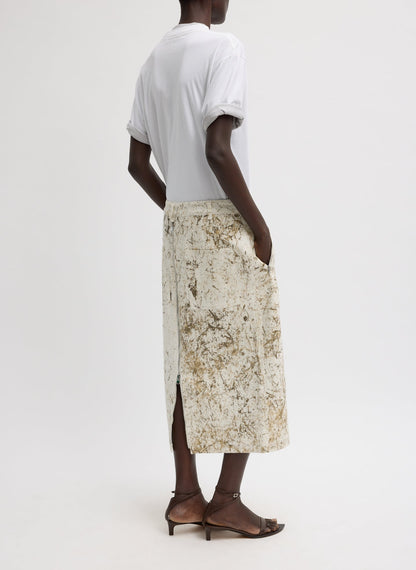 Calcimin Denim Midi Trouser Zip Skirt Ivory Multi - Tibi