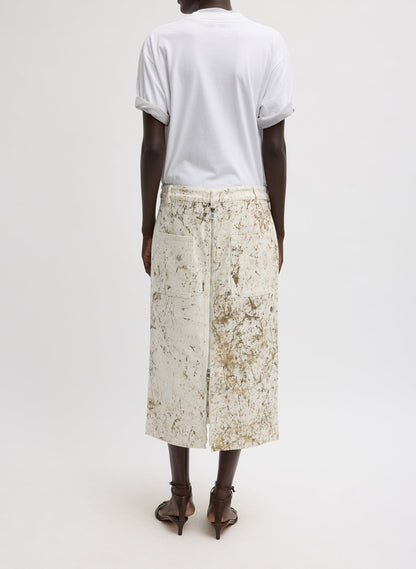 Calcimin Denim Midi Trouser Zip Skirt Ivory Multi - Tibi
