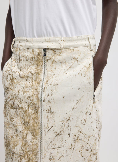 Calcimin Denim Midi Trouser Zip Skirt Ivory Multi - Tibi