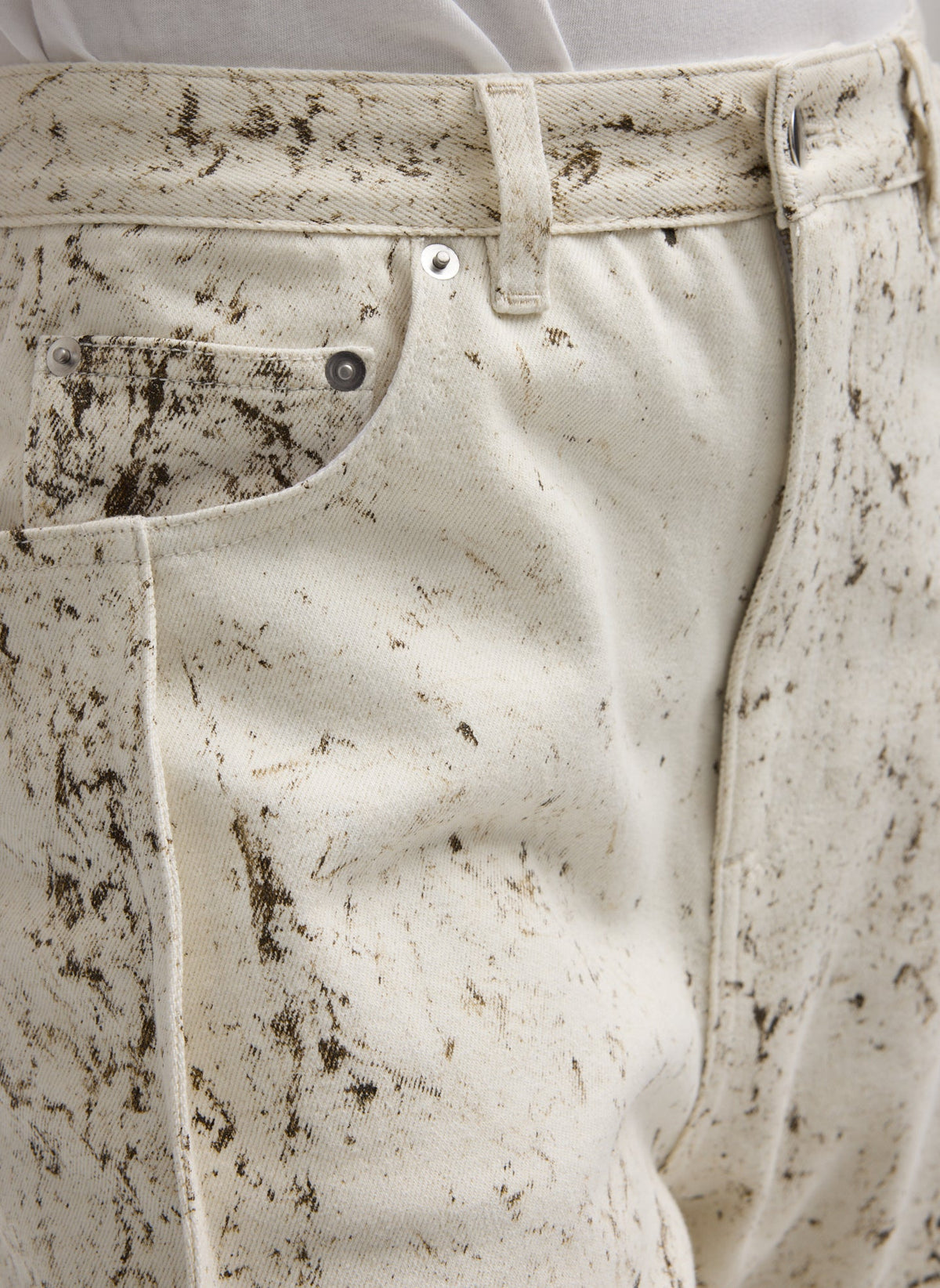 Calcimin Denim Midi Trouser Zip Skirt Ivory Multi - Tibi