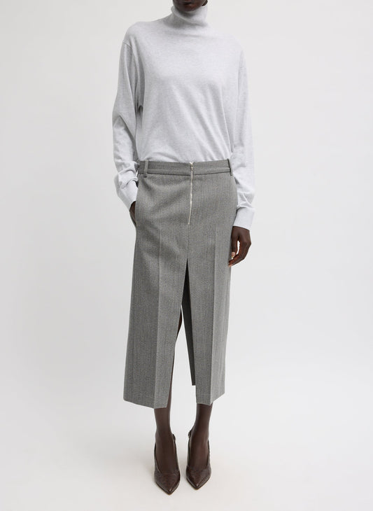 Structured Wool Zip Front Midi Trouser Skirt Grey Multi - Tibi