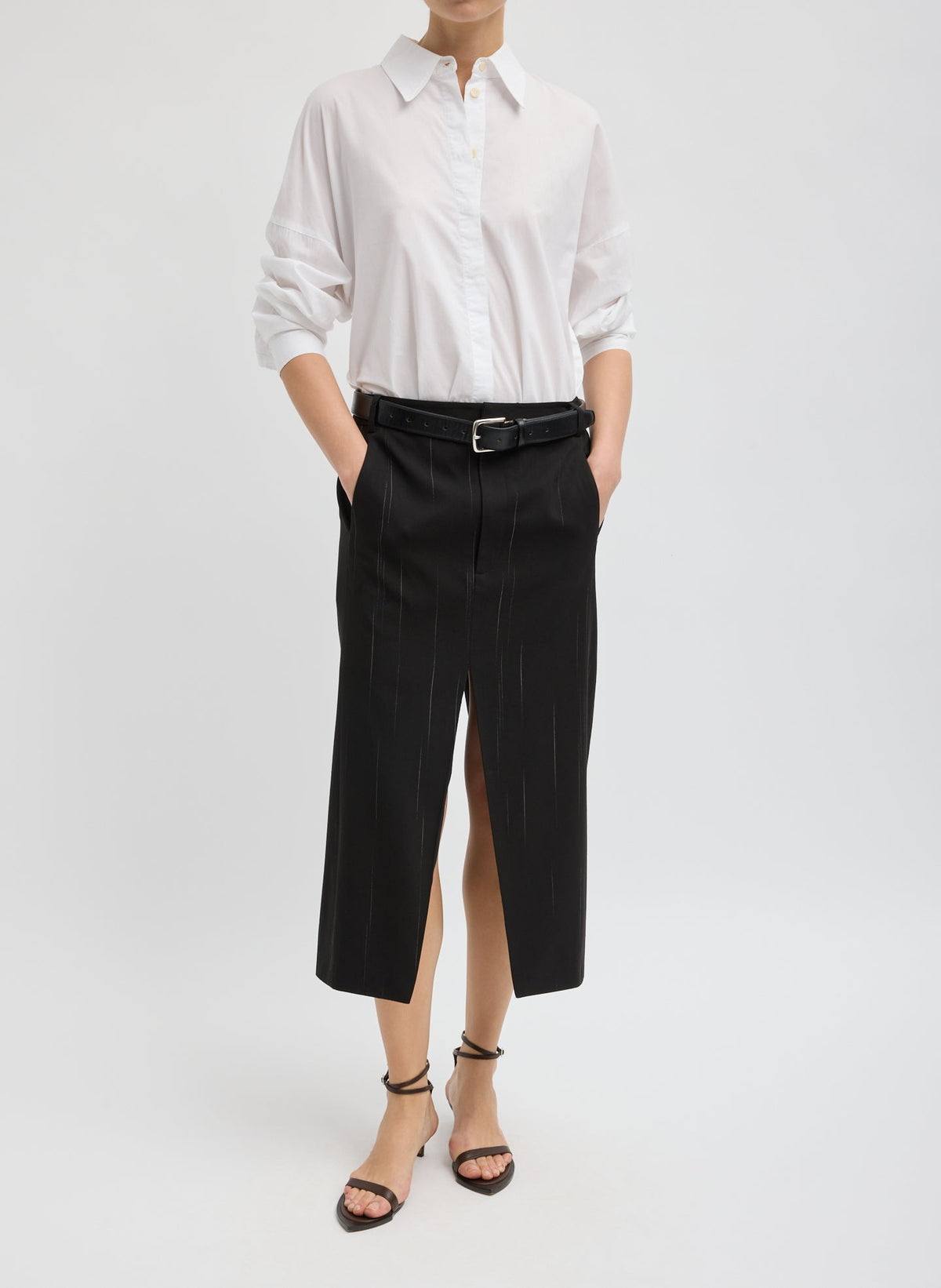 Viscose Suiting Midi Trouser Skirt Black Multi - Tibi