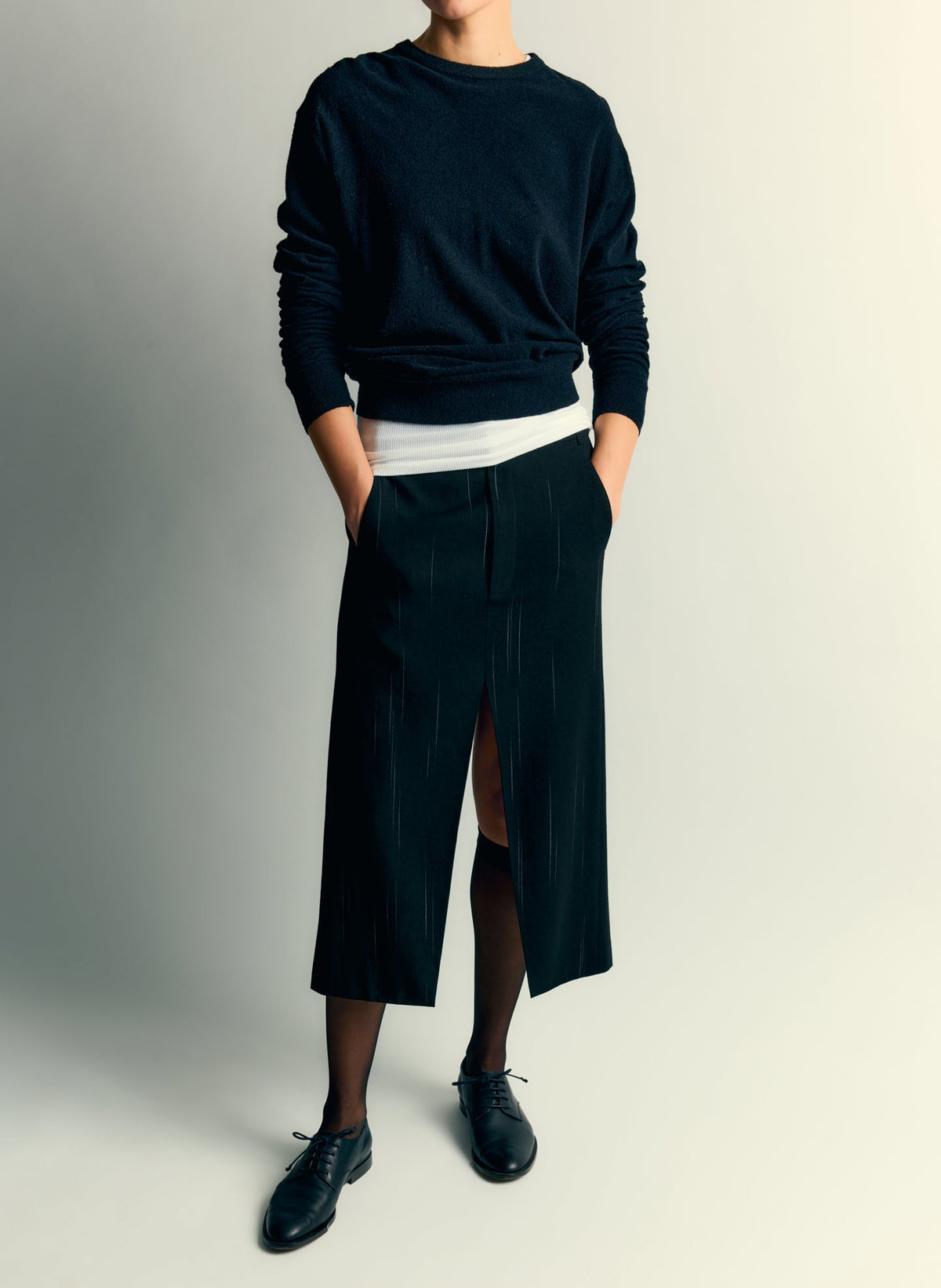 Viscose Suiting Midi Trouser Skirt Black Multi - Tibi