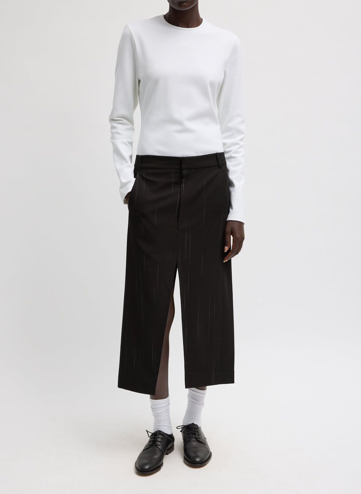 Viscose Suiting Midi Trouser Skirt Black Multi - Tibi