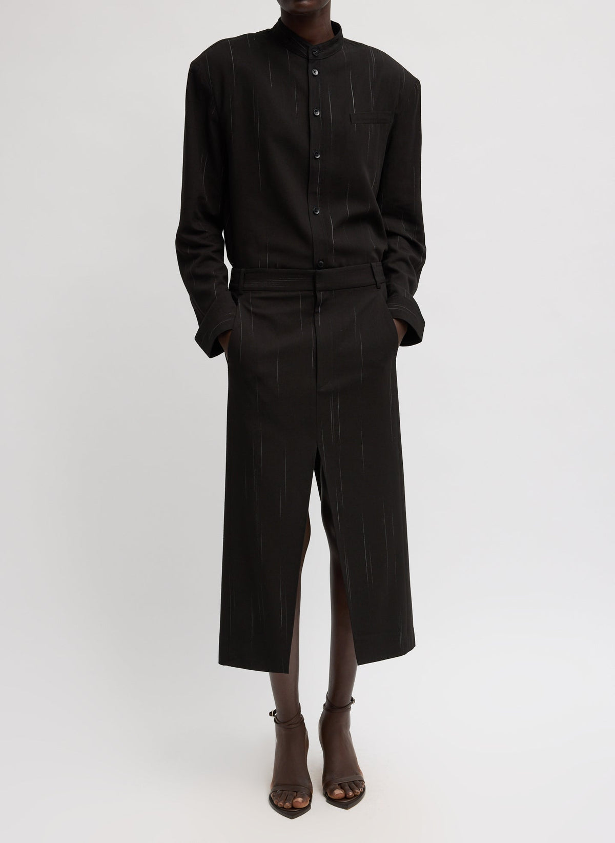 Viscose Suiting Midi Trouser Skirt Black Multi - Tibi