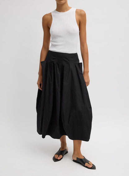 Compact Eco Poplin Pinched Pleat Full Skirt Black - Tibi
