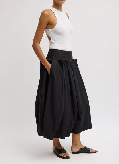 Compact Eco Poplin Pinched Pleat Full Skirt Black - Tibi
