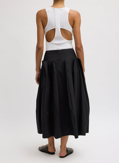 Compact Eco Poplin Pinched Pleat Full Skirt Black - Tibi