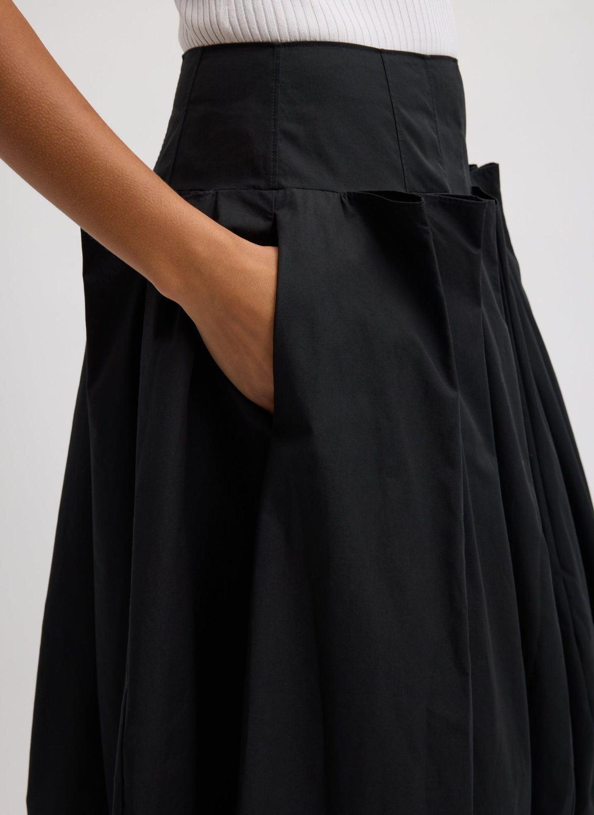 Compact Eco Poplin Pinched Pleat Full Skirt Black - Tibi